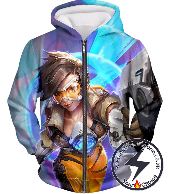 Overwatch Time Travelling Hero Tracer Zip Up Hoodie